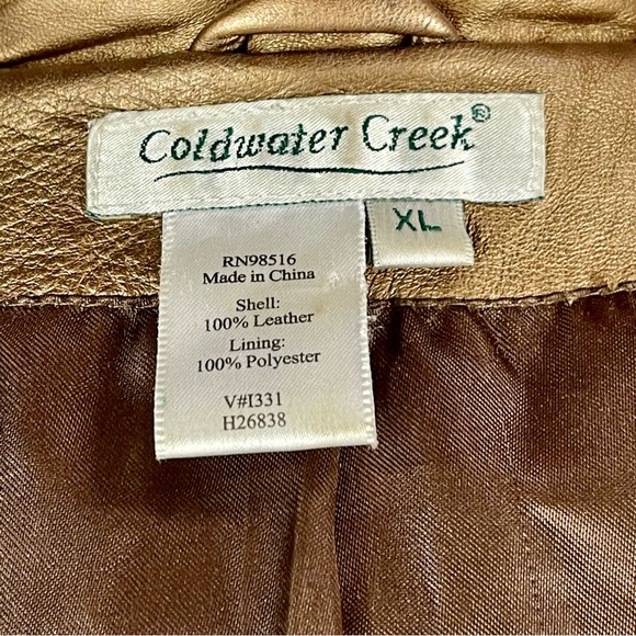 COLDWATER CREEK Y2K BRONZE METALLIC LEATHER ZIP UP COLLARED JACKET - Picture 14 of 15